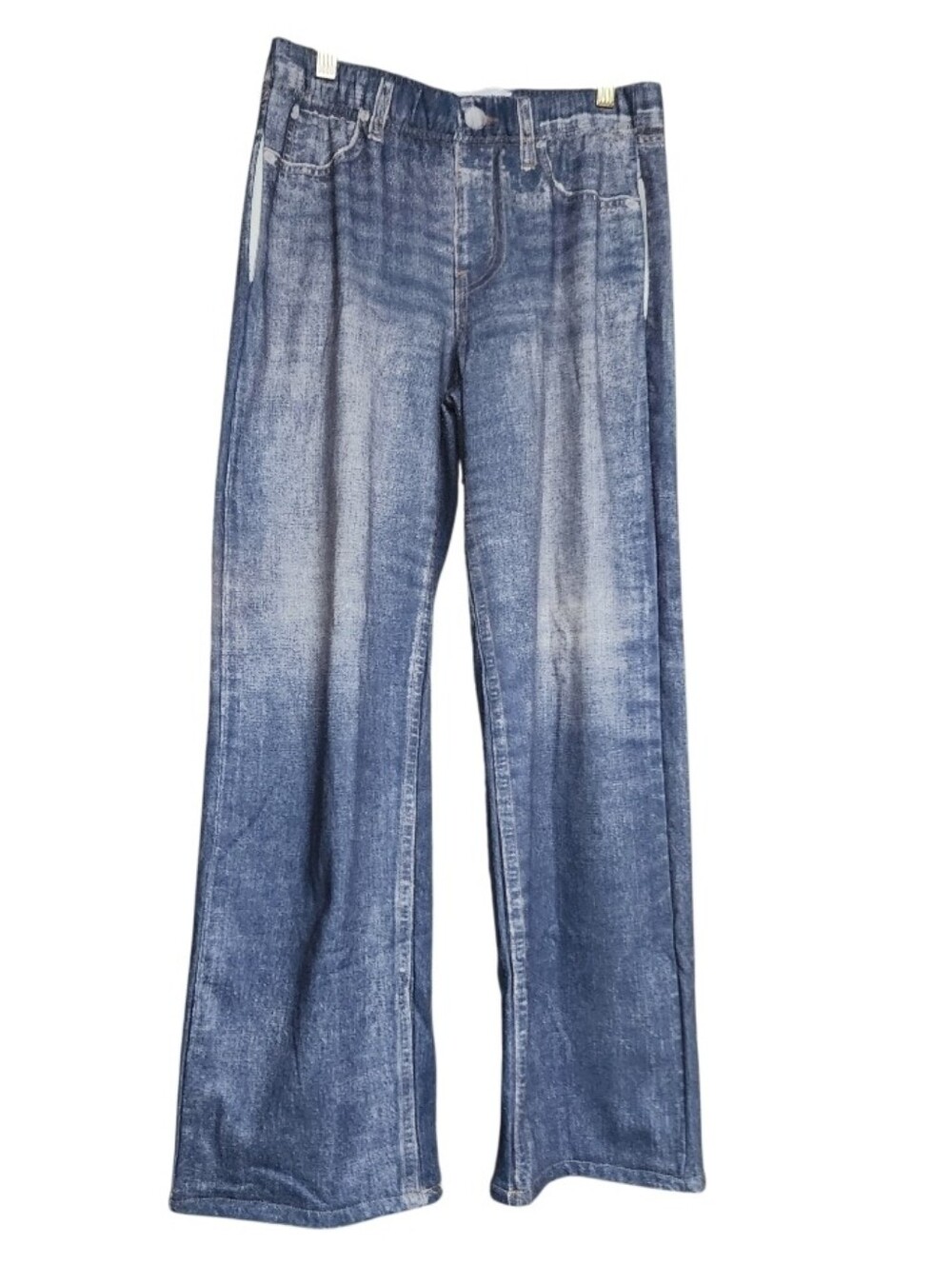 Printed Blue Wide-Leg Pull On Trouser Jeans